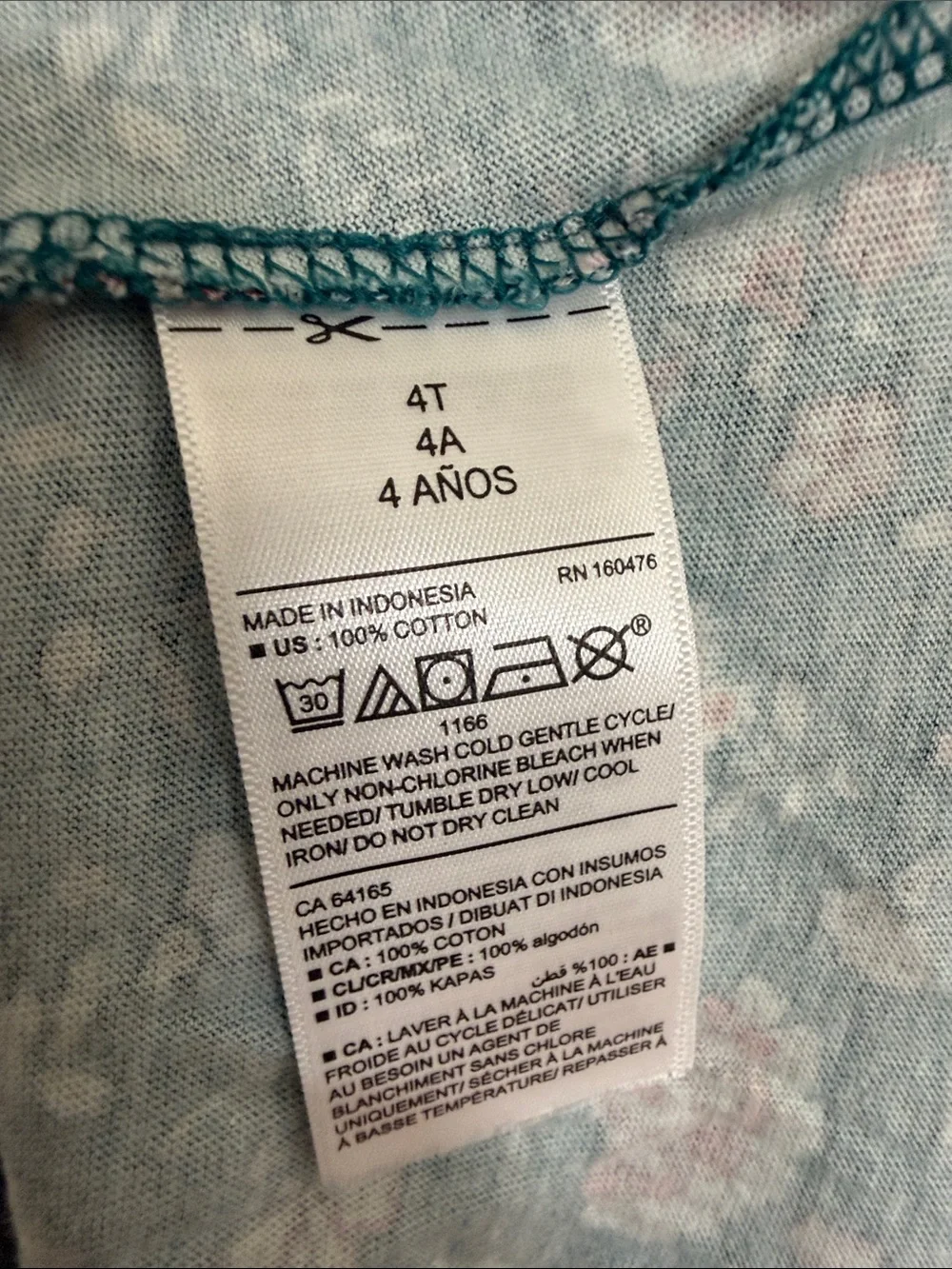 Old Navy • Teal Ruffle Cotton Long-Sleeve Top with Red Floral Accents